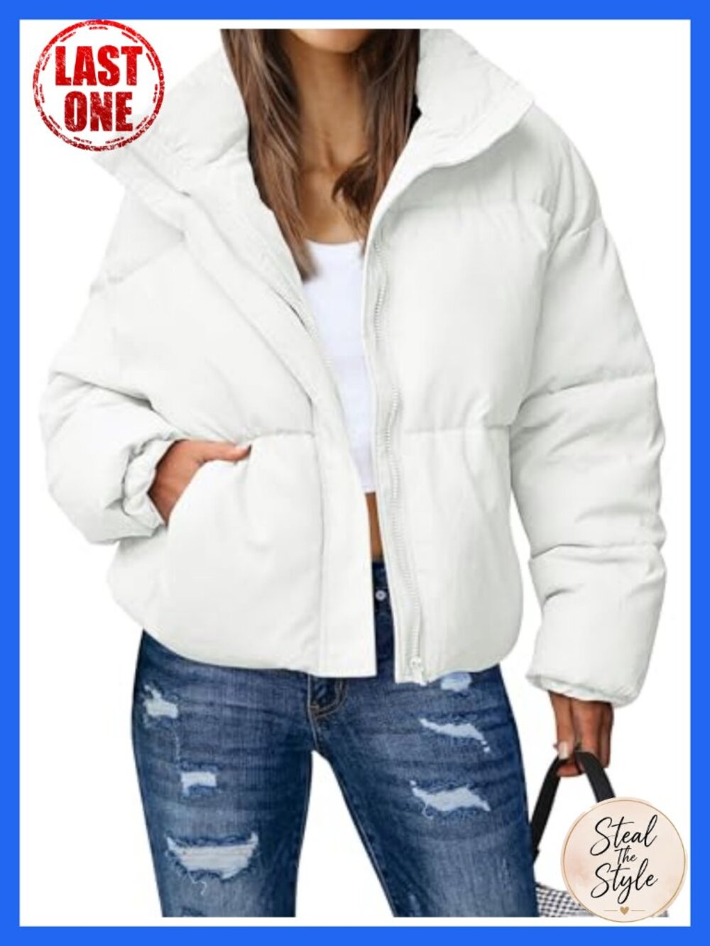 Women's Winter Long Sleeve Zip Puffer Jacket Pockets Baggy Short Coat